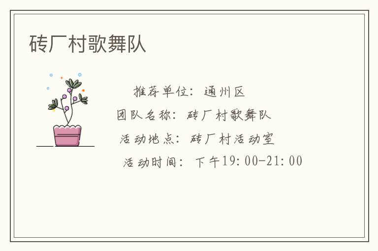 磚廠村歌舞隊(duì) 磚廠村歌舞隊(duì)