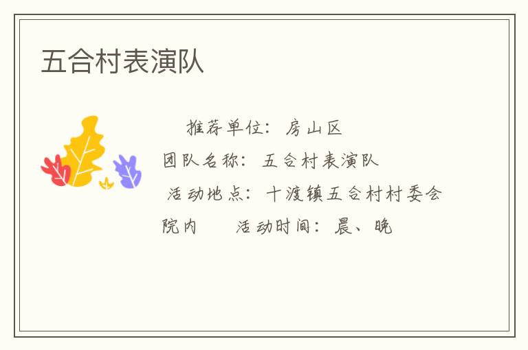 五合村表演隊 五合村表演隊