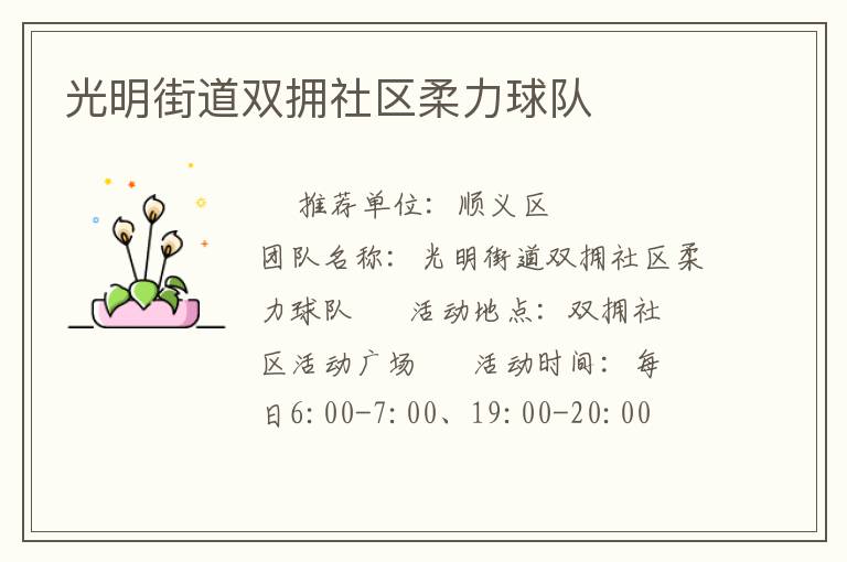 光明街道雙擁社區(qū)柔力球隊(duì) 光明街道雙擁社區(qū)柔力球隊(duì)