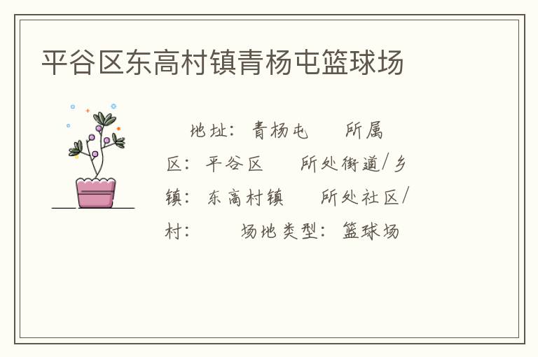 平谷區(qū)東高村鎮(zhèn)青楊屯籃球場(chǎng) 平谷區(qū)東高村鎮(zhèn)青楊屯籃球場(chǎng)