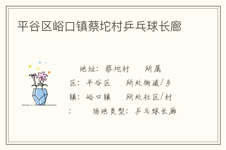 平谷區(qū)峪口鎮(zhèn)蔡坨村乒乓球長廊 平谷區(qū)峪口鎮(zhèn)蔡坨村乒乓球長廊