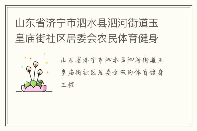 山東省濟(jì)寧市泗水縣泗河街道玉皇廟街社區(qū)居委會農(nóng)民體育健身工程 山東省濟(jì)寧市泗水縣泗河街道玉皇廟街社區(qū)居委會農(nóng)民體育健身工程