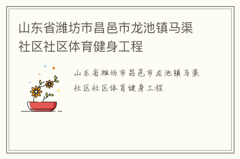 山東省濰坊市昌邑市龍池鎮(zhèn)馬渠社區(qū)社區(qū)體育健身工程 山東省濰坊市昌邑市龍池鎮(zhèn)馬渠社區(qū)社區(qū)體育健身工程