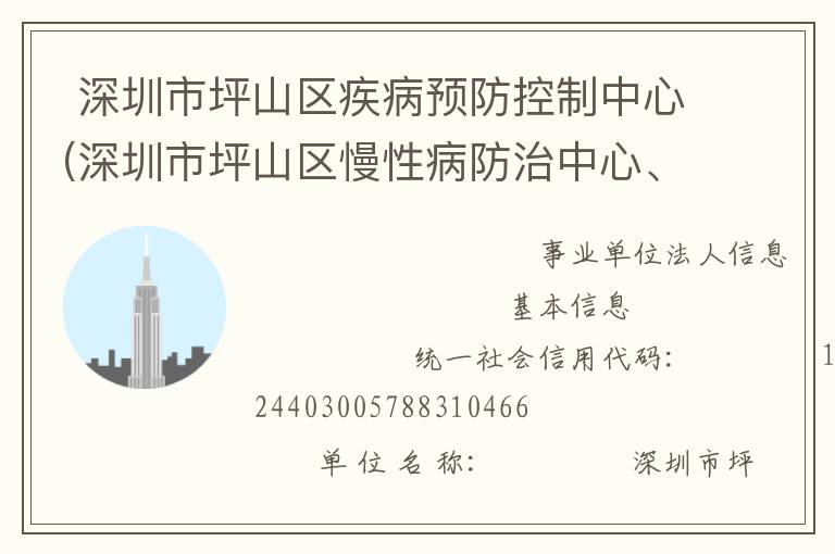  深圳市坪山區(qū)疾病預(yù)防控制中心(深圳市坪山區(qū)慢性病防治中心、深圳市坪山區(qū)健康教育研究所、深圳市坪山區(qū)精神衛(wèi)生中心、深圳市坪山區(qū)職業(yè)病防治所)