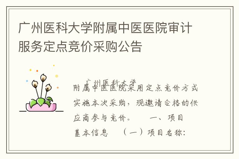 廣州醫(yī)科大學(xué)附屬中醫(yī)醫(yī)院審計服務(wù)定點競價采購公告
