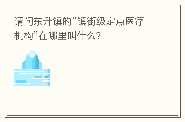 請問東升鎮(zhèn)的“鎮(zhèn)街級定點(diǎn)醫(yī)療機(jī)構(gòu)”在哪里叫什么？