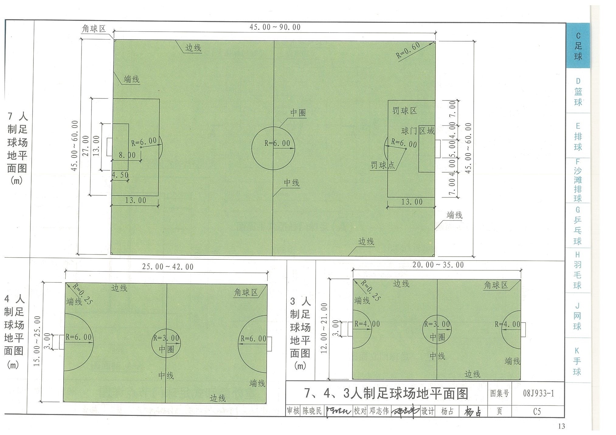 7、4、3人制足球場地平面圖-國家建筑標準設(shè)計圖集08J933-1